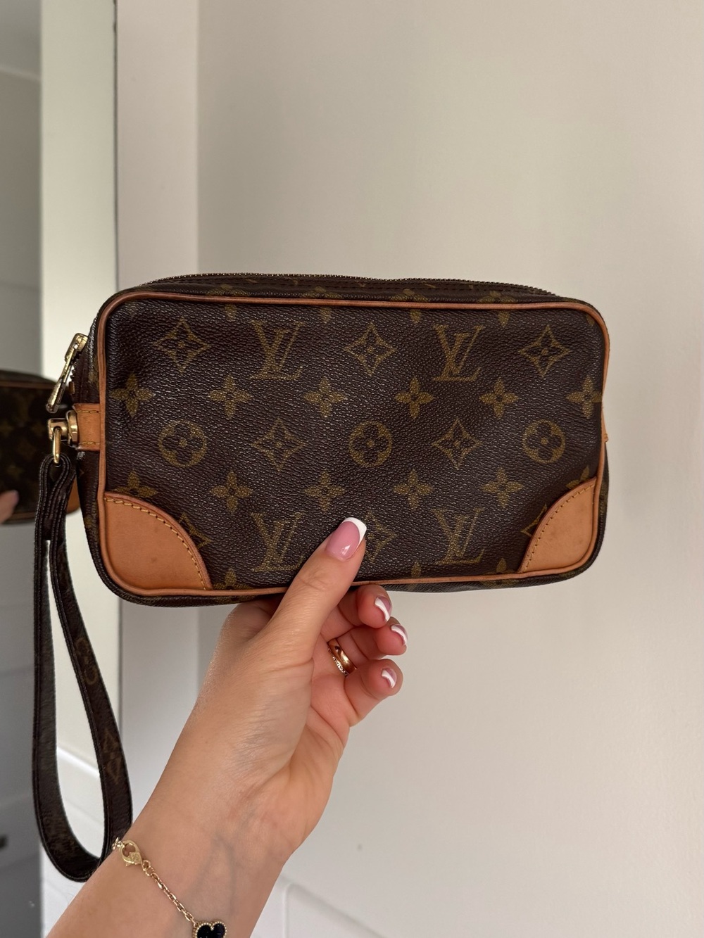 Louis Vuitton Monogram Canvas Wristlet in Brown and Tan